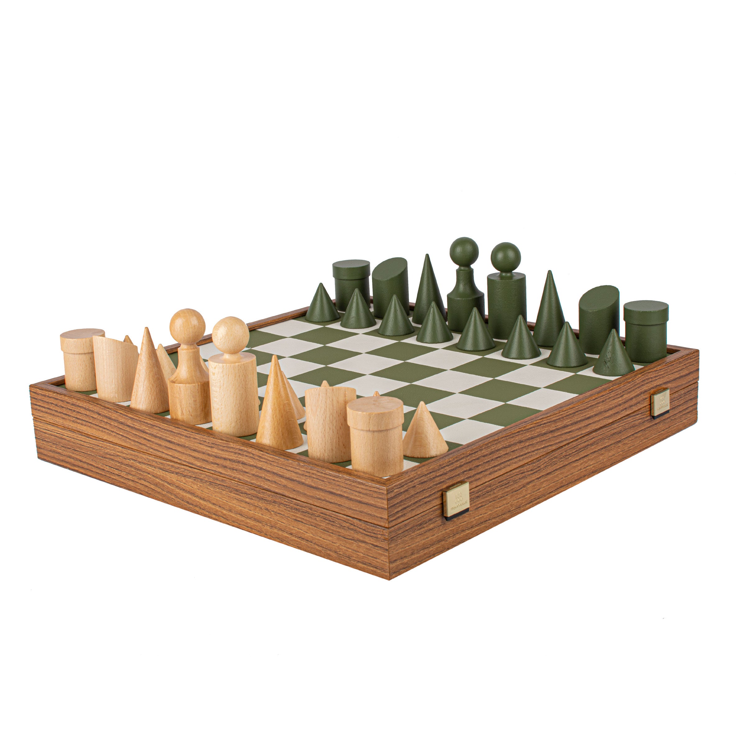 Bauhaus Style Green & White Chess Set - 40x40cm Board, 8.5cm King